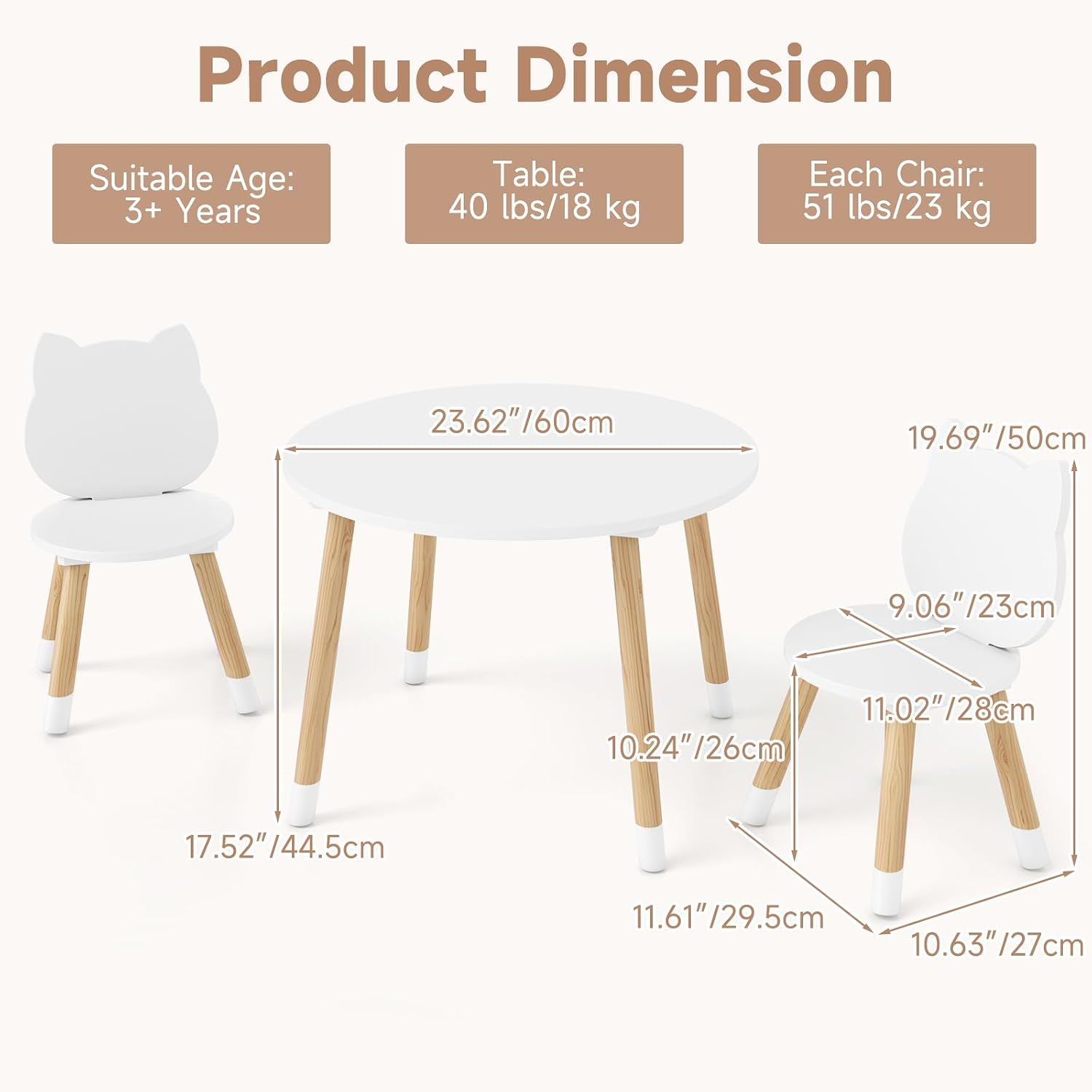 Olakids Kids Table and Chair Set, Toddler 3-Piece Round Desk for Playing Eating Drawing Reading Art Crafts