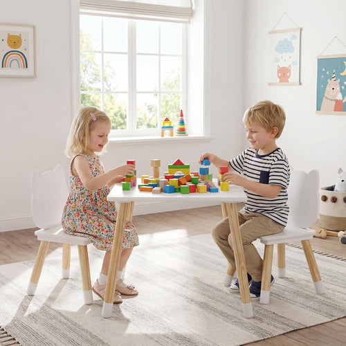 OLAKIDS Table and Chair Set, Wooden Toddler 3-Piece Desk for Playing Eating Drawing Reading Art Crafts
