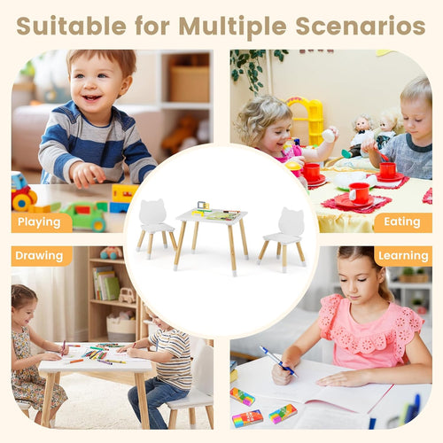 OLAKIDS Table and Chair Set, Wooden Toddler 3-Piece Desk for Playing Eating Drawing Reading Art Crafts