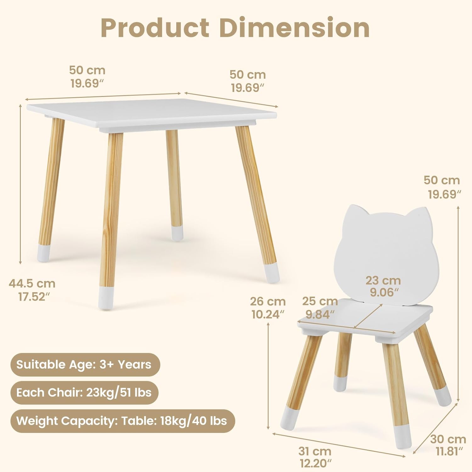 OLAKIDS Table and Chair Set, Wooden Toddler 3-Piece Desk for Playing Eating Drawing Reading Art Crafts