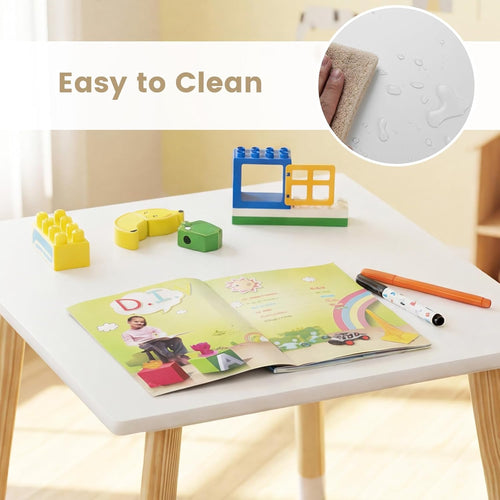 OLAKIDS Table and Chair Set, Wooden Toddler 3-Piece Desk for Playing Eating Drawing Reading Art Crafts