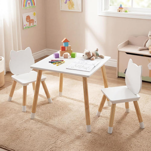 OLAKIDS Table and Chair Set, Wooden Toddler 3-Piece Desk for Playing Eating Drawing Reading Art Crafts