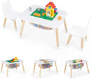 Olakids Kids Table and Chair Set, 4 in 1 Wooden Building Blocks Activity Desk with Reversible Tabletop Storage Basket