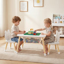 Olakids Kids Table and Chair Set, 4 in 1 Wooden Building Blocks Activity Desk with Reversible Tabletop Storage Basket