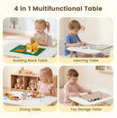 Olakids Kids Table and Chair Set, 4 in 1 Wooden Building Blocks Activity Desk with Reversible Tabletop Storage Basket