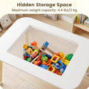 Olakids Kids Table and Chair Set, 4 in 1 Wooden Building Blocks Activity Desk with Reversible Tabletop Storage Basket
