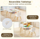 Olakids Kids Table and Chair Set, 4 in 1 Wooden Building Blocks Activity Desk with Reversible Tabletop Storage Basket