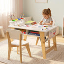 Olakids Kids Art Table and Chair Set, Wooden Multi Activity Desk with Roll Paper 2 Storage Shelves 4 Paint Cups