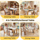 Olakids Kids Art Table and Chair Set, Wooden Multi Activity Desk with Roll Paper 2 Storage Shelves 4 Paint Cups