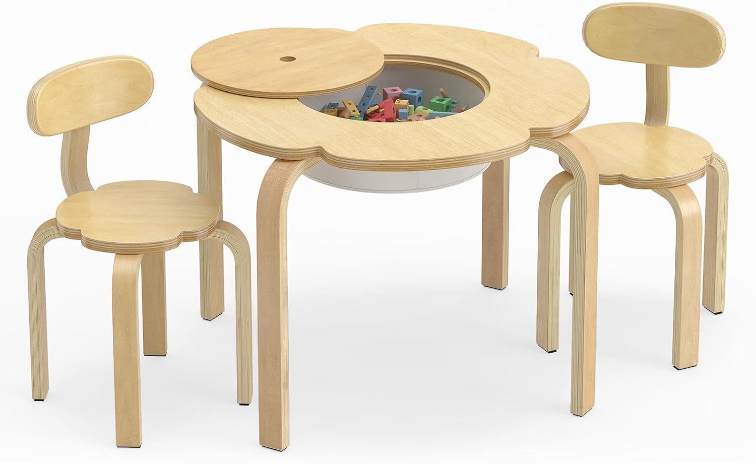 OLAKIDS Wooden Kids Table and Chair Set with Storage Basket 3-Piece Toddler Activity Furniture