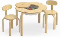 OLAKIDS Wooden Kids Table and Chair Set with Storage Basket 3-Piece Toddler Activity Furniture