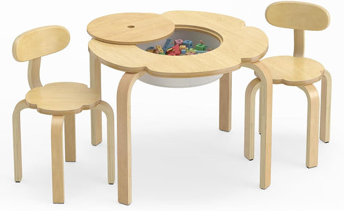 OLAKIDS Wooden Kids Table and Chair Set with Storage Basket 3-Piece Toddler Activity Furniture