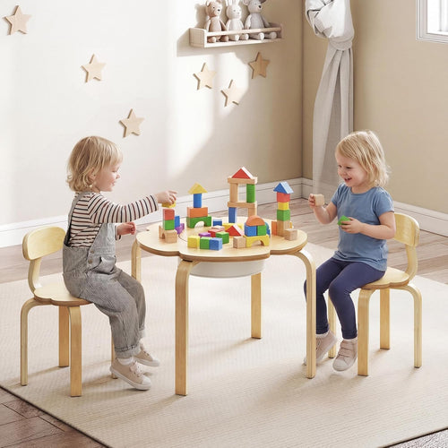 OLAKIDS Wooden Kids Table and Chair Set with Storage Basket 3-Piece Toddler Activity Furniture