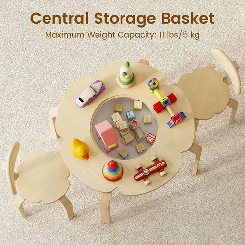 OLAKIDS Wooden Kids Table and Chair Set with Storage Basket 3-Piece Toddler Activity Furniture