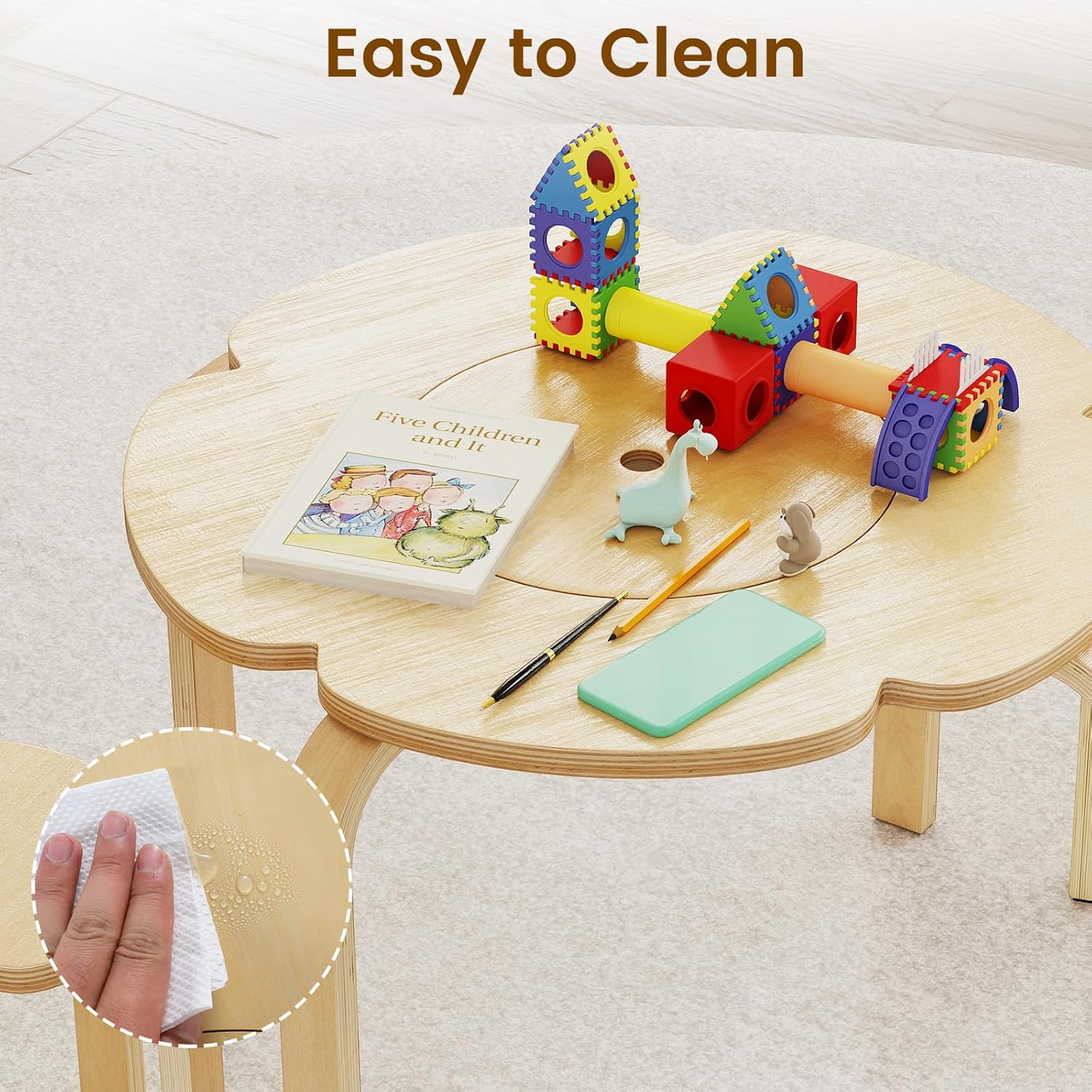 OLAKIDS Wooden Kids Table and Chair Set with Storage Basket 3-Piece Toddler Activity Furniture