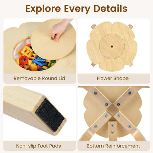 OLAKIDS Wooden Kids Table and Chair Set with Storage Basket 3-Piece Toddler Activity Furniture