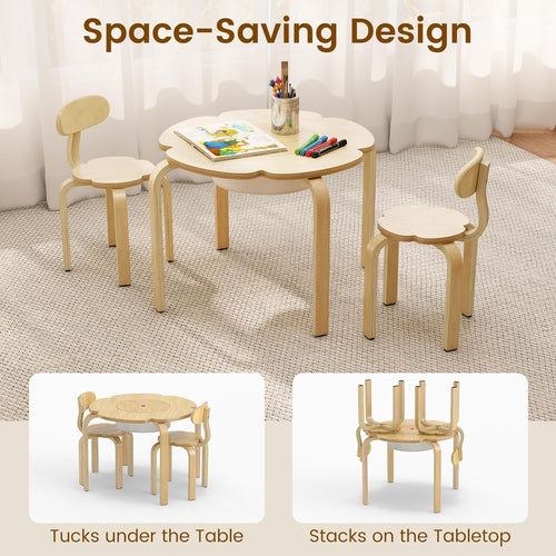 OLAKIDS Wooden Kids Table and Chair Set with Storage Basket 3-Piece Toddler Activity Furniture