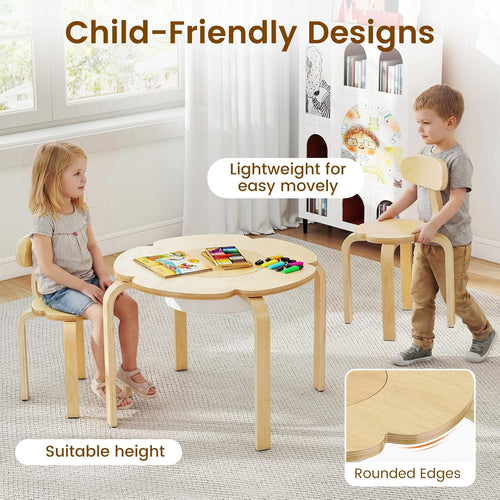 OLAKIDS Wooden Kids Table and Chair Set with Storage Basket 3-Piece Toddler Activity Furniture