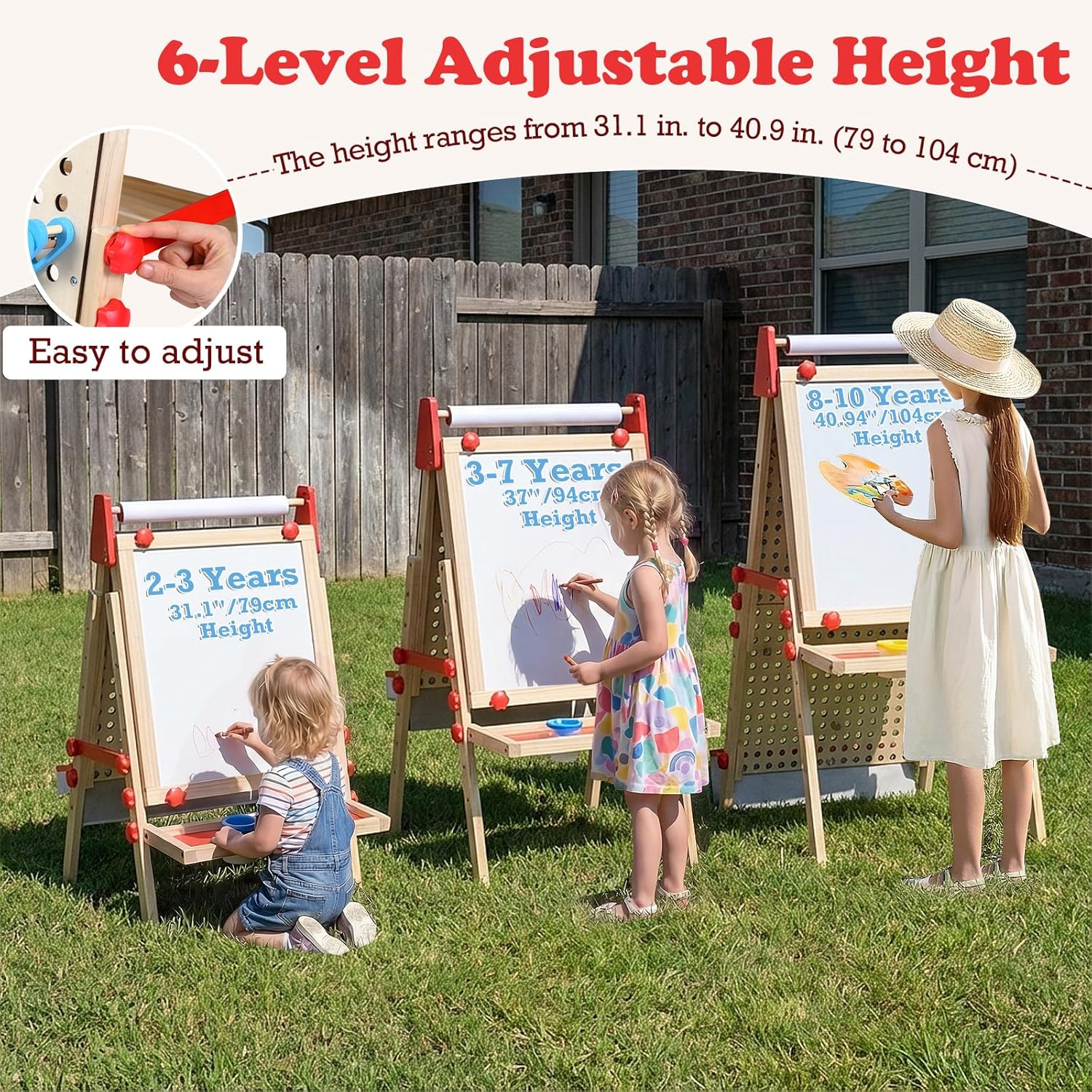 OLAKIDS 4 in 1 Kids Easel: Marble Run, Magnetic Whiteboard, Chalkboard, 6-Level Adjustable Height for Toddlers 3-10