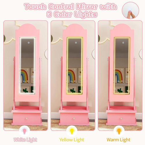 OLAKIDS Kids Jewelry Armoire Cabinet with LED Lights Unicorn Theme Children Vanity Dress Up Storage Rack for Girls