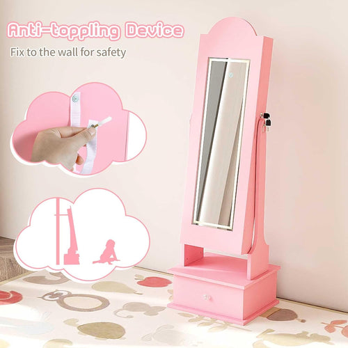 OLAKIDS Kids Jewelry Armoire Cabinet with LED Lights Unicorn Theme Children Vanity Dress Up Storage Rack for Girls