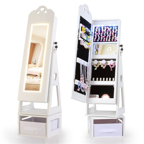 OLAKIDS Kids Jewelry Armoire Cabinet, 360° Swivel Lockable Standing Makeup Organizer