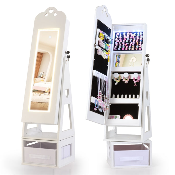 OLAKIDS Kids Jewelry Armoire Cabinet, 360° Swivel Lockable Standing Makeup Organizer