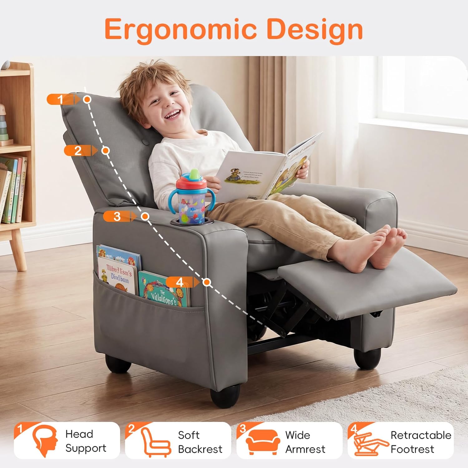OLAKIDS Toddler Lounge Chair PU Leather Toddler Reclining Couch for Children Boys Girls