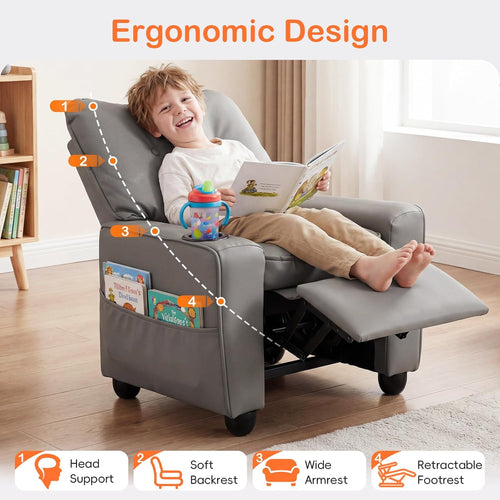 OLAKIDS Toddler Lounge Chair PU Leather Toddler Reclining Couch for Children Boys Girls