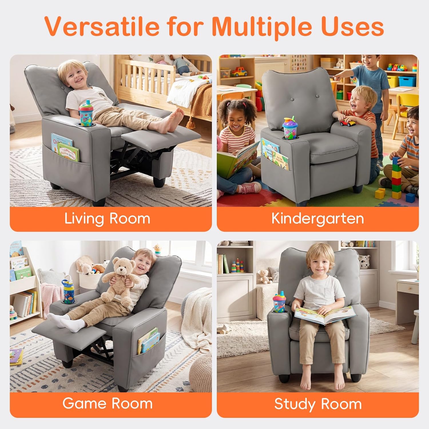 OLAKIDS Toddler Lounge Chair PU Leather Toddler Reclining Couch for Children Boys Girls