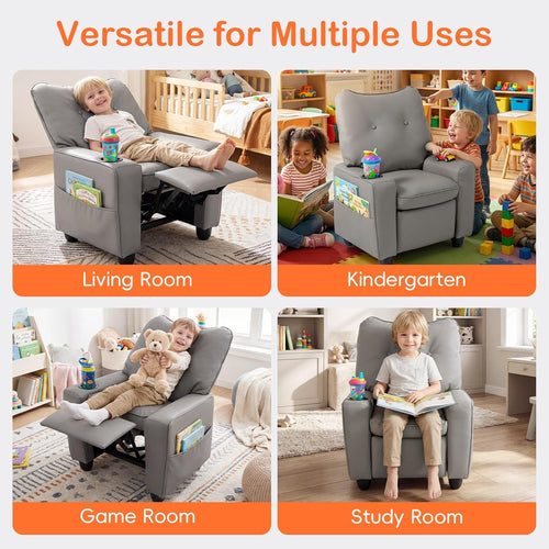 OLAKIDS Toddler Lounge Chair PU Leather Toddler Reclining Couch for Children Boys Girls