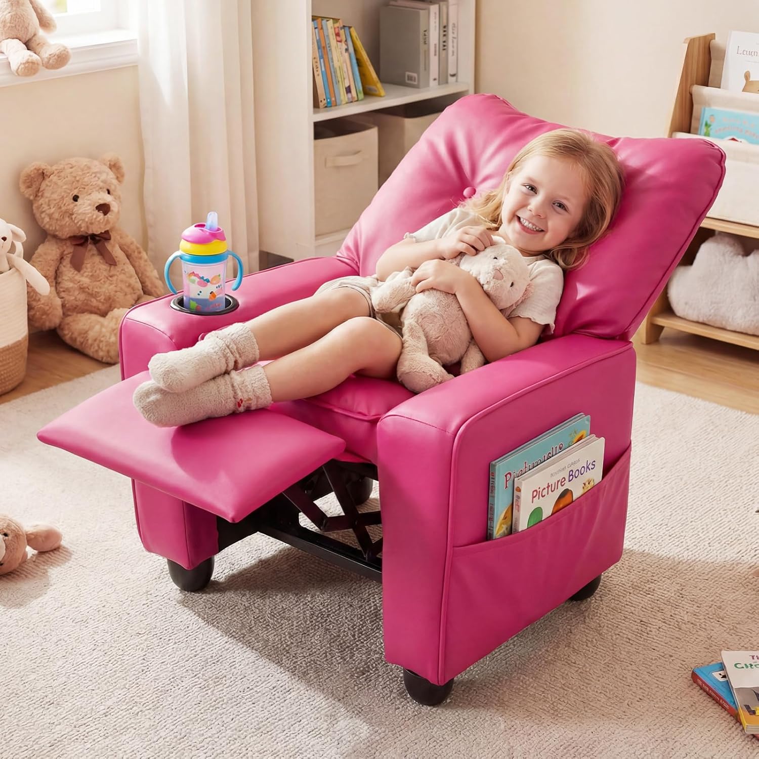 OLAKIDS Toddler Lounge Chair PU Leather Toddler Reclining Couch for Children Boys Girls