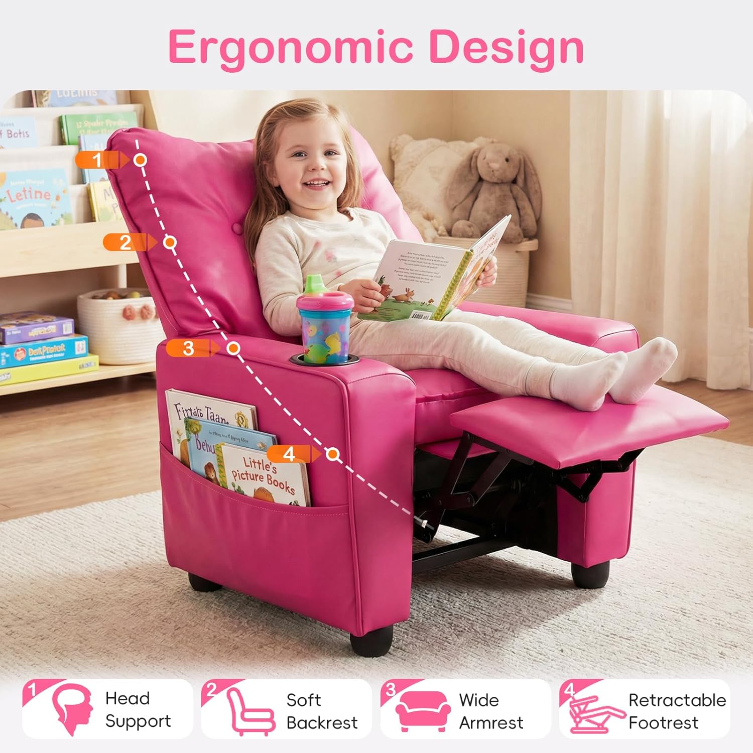OLAKIDS Toddler Lounge Chair PU Leather Toddler Reclining Couch for Children Boys Girls