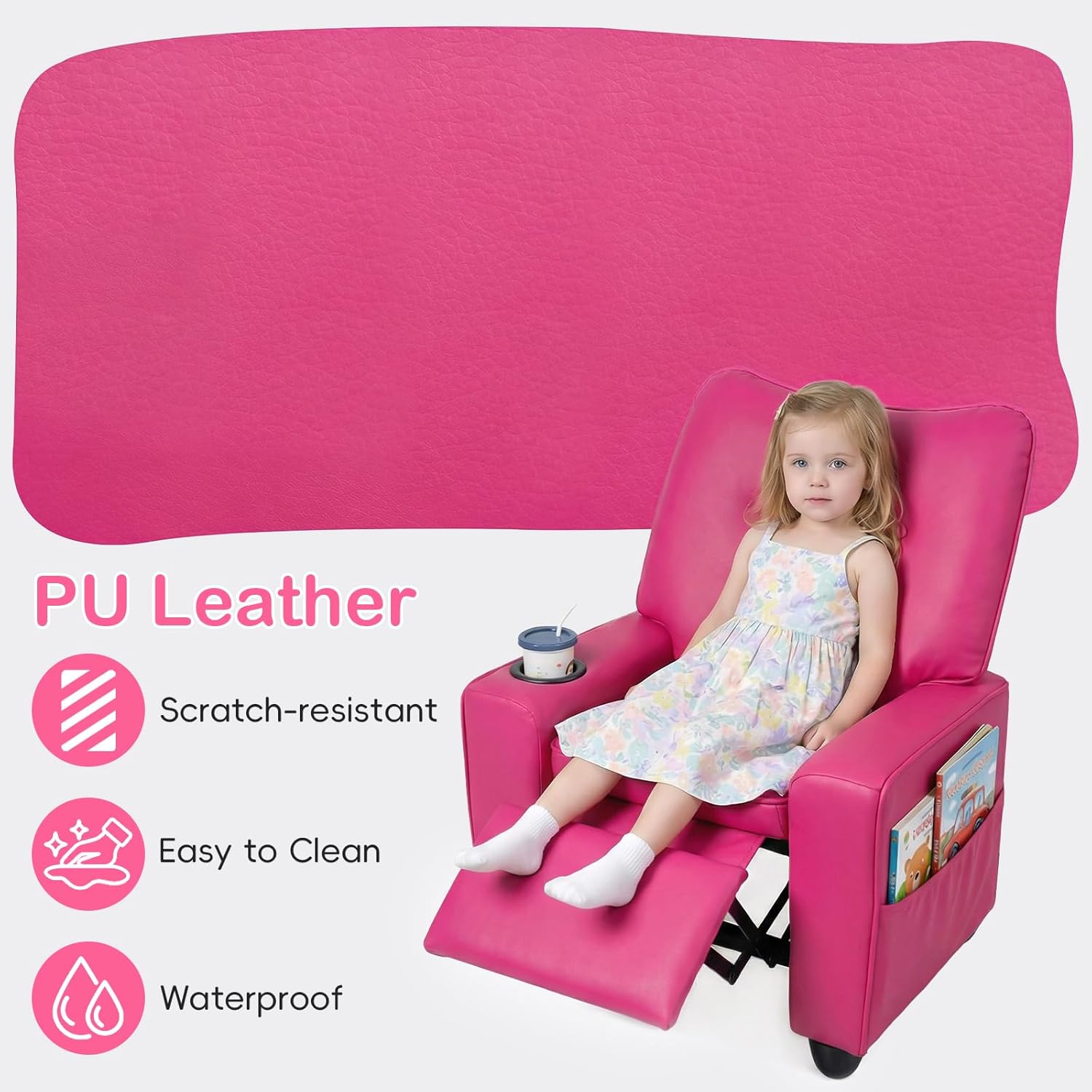 OLAKIDS Toddler Lounge Chair PU Leather Toddler Reclining Couch for Children Boys Girls