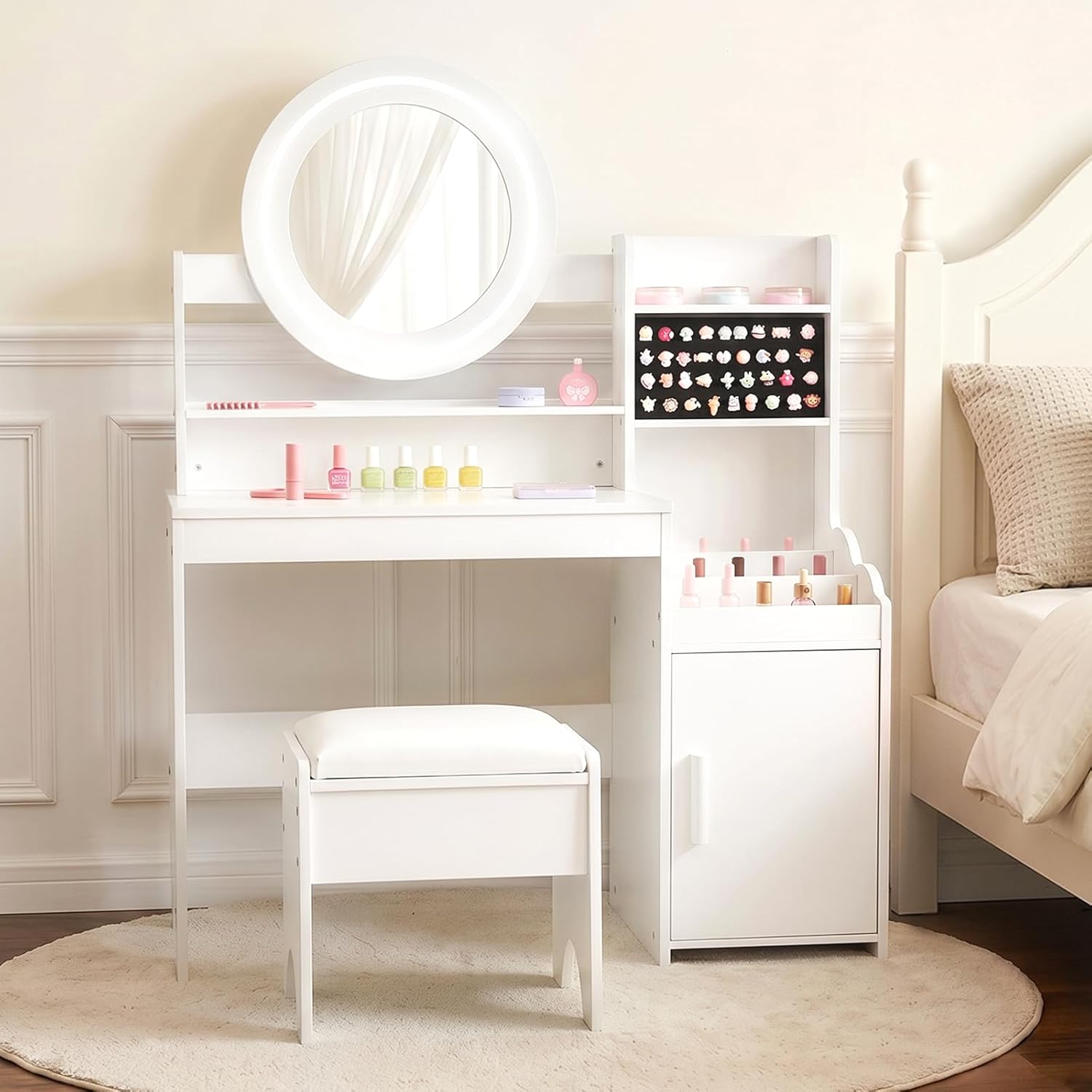 OLAKIDS Kids Vanity with Lights & Mirror, Princess Makeup Desk and Chair Set for Girls 4–9
