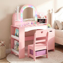 OLAKIDS Kids Vanity with Lights & Mirror, Jewelry Hanger, Drawers, Table & Chair Set for Girls