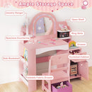 OLAKIDS Kids Vanity with Lights & Mirror, Jewelry Hanger, Drawers, Table & Chair Set for Girls