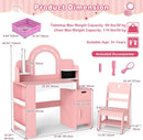 OLAKIDS Kids Vanity with Lights & Mirror, Jewelry Hanger, Drawers, Table & Chair Set for Girls