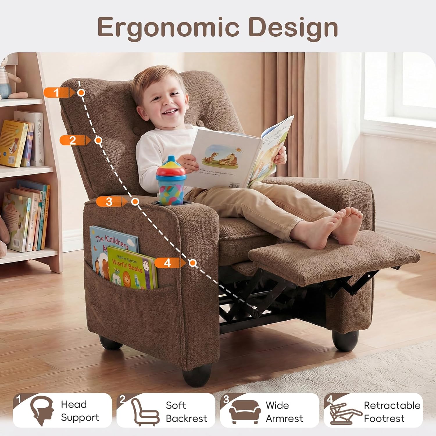 OLAKIDS Kids Recliner, Toddler Lounge Chair with Adjustable Backrest Footrest