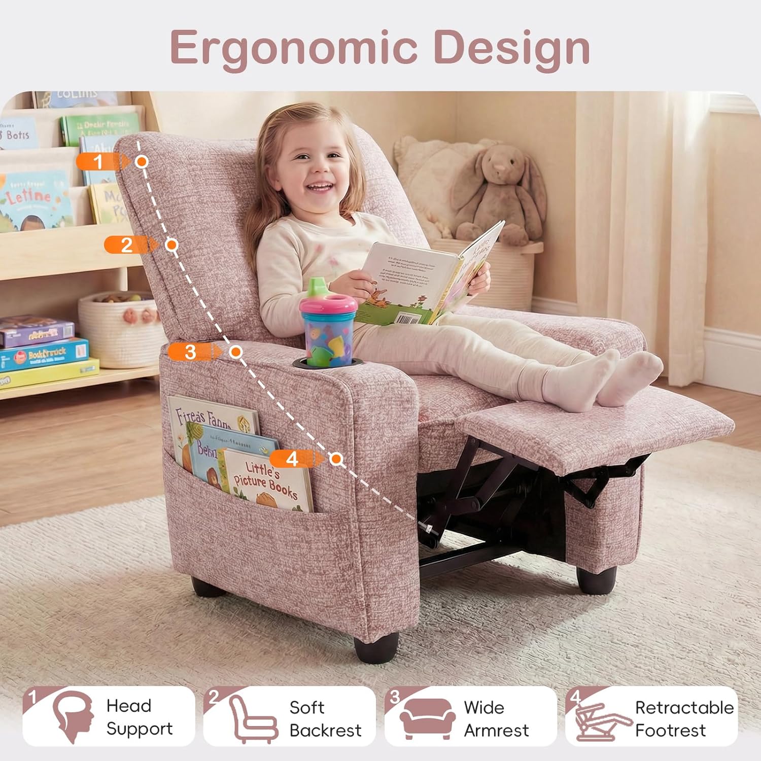 OLAKIDS Kids Recliner, Toddler Lounge Chair with Adjustable Backrest Footrest