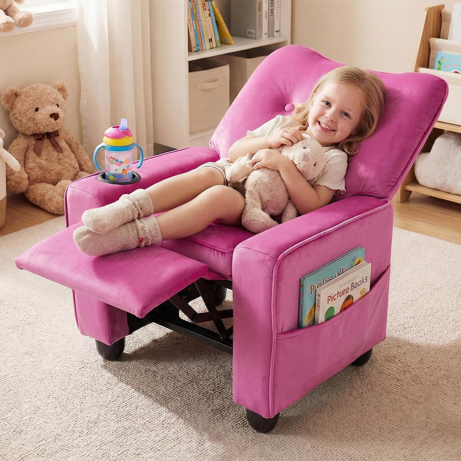 OLAKIDS Kids Recliner, Toddler Lounge Chair with Adjustable Backrest Footrest
