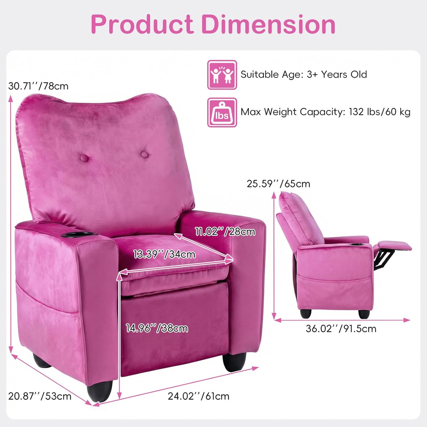 OLAKIDS Kids Recliner, Toddler Lounge Chair with Adjustable Backrest Footrest