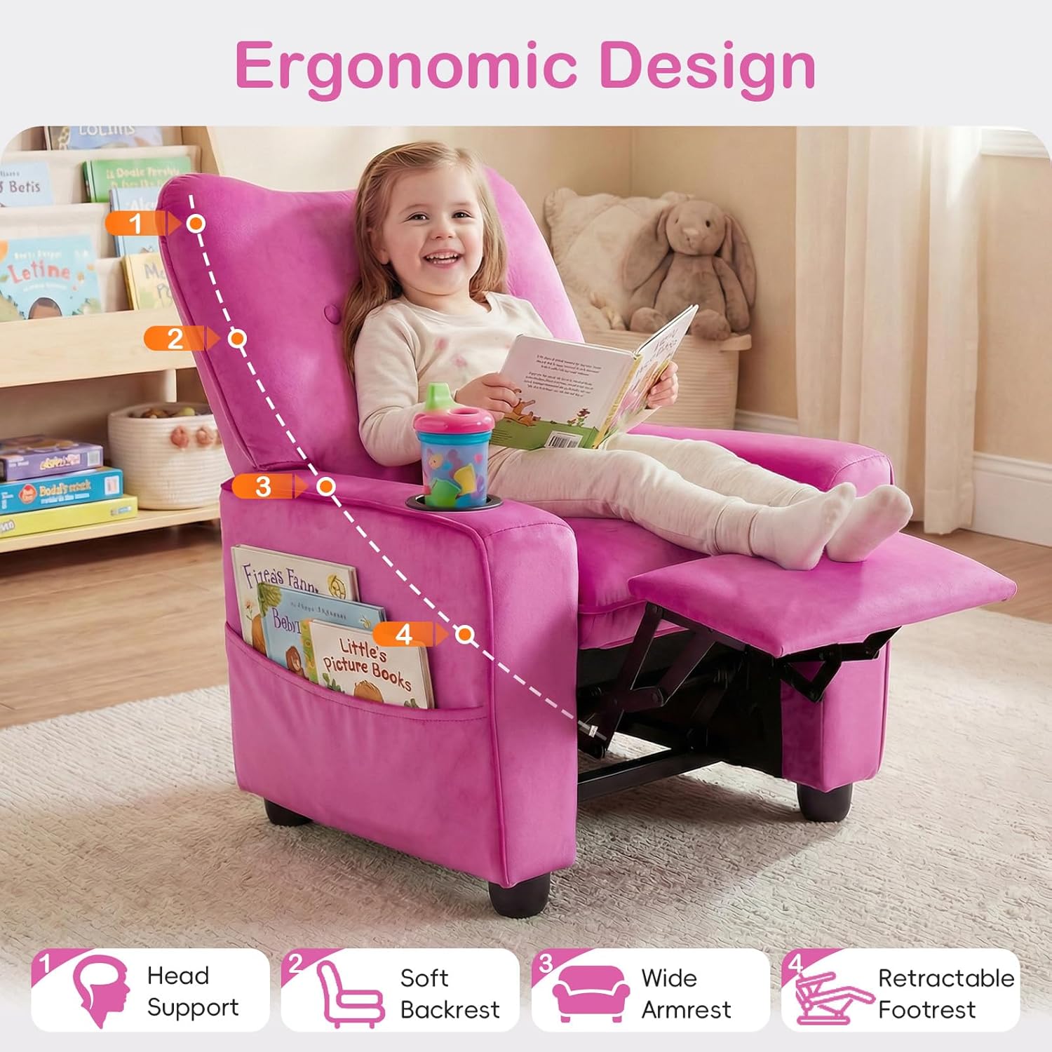 OLAKIDS Kids Recliner, Toddler Lounge Chair with Adjustable Backrest Footrest