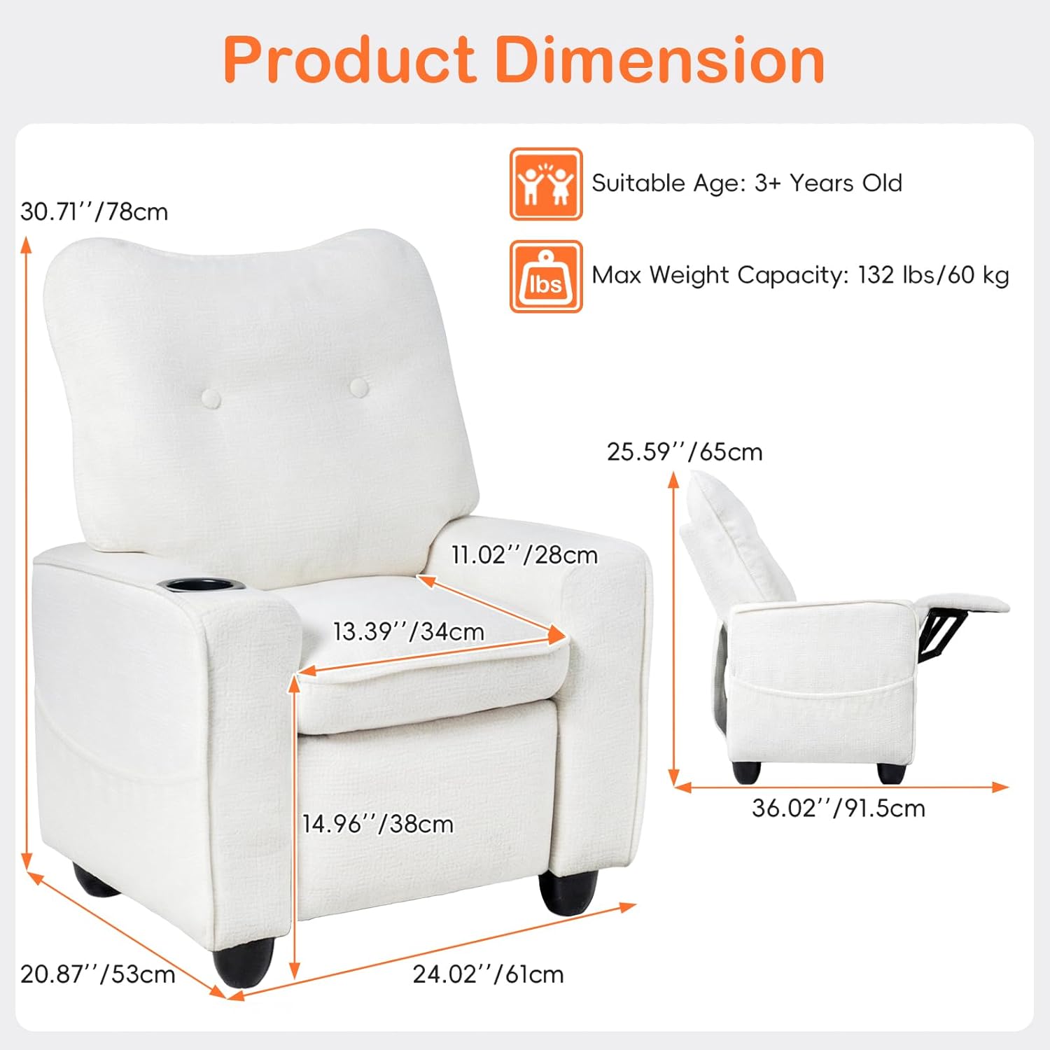 OLAKIDS Kids Recliner, Toddler Lounge Chair with Adjustable Backrest Footrest