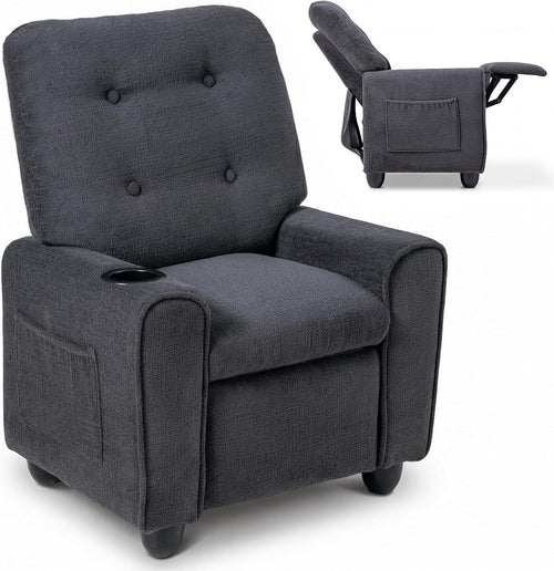 OLAKIDS Kids Recliner, Toddler Lounge Chair with Adjustable Backrest Footrest Cup Holder Side Pockets