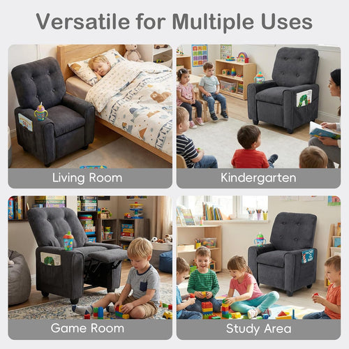 OLAKIDS Kids Recliner, Toddler Lounge Chair with Adjustable Backrest Footrest Cup Holder Side Pockets