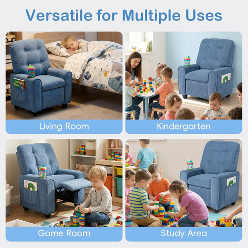 OLAKIDS Kids Recliner, Toddler Lounge Chair with Adjustable Backrest Footrest Cup Holder Side Pockets