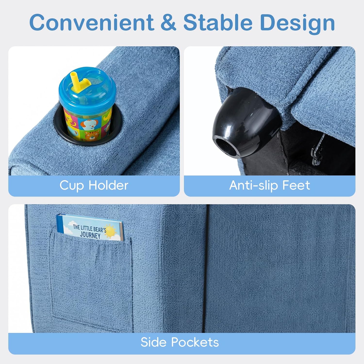 OLAKIDS Kids Recliner, Toddler Lounge Chair with Adjustable Backrest Footrest Cup Holder Side Pockets