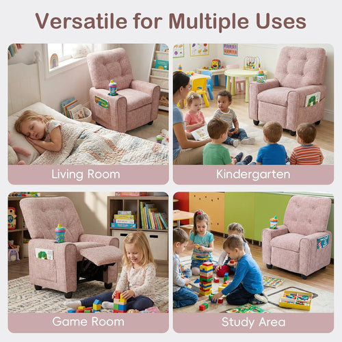 OLAKIDS Kids Recliner, Toddler Lounge Chair with Adjustable Backrest Footrest Cup Holder Side Pockets