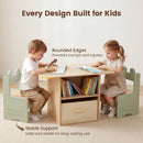 Olakids 4-in-1 Wooden Kids Table & Chair Set, Activity Desk with Foldable Storage, for Art, Drawing, Dining